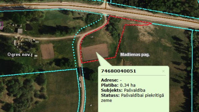 Iznomā zemes vienību ar kadastra apzīmējumu 7468 004 0051 Madlienas pagastā, Ogres novadā