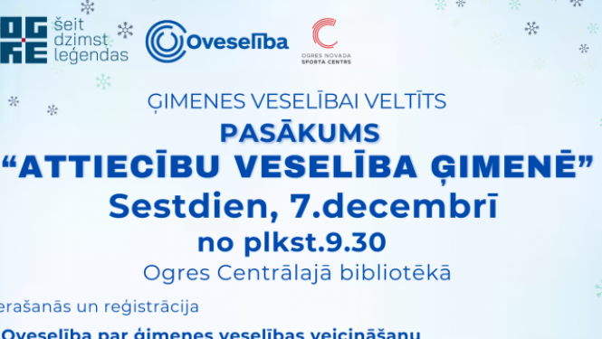 Uz afišas redzami pasākuma lektori, afiša gaiši zila Ziemassvētku noformējumā