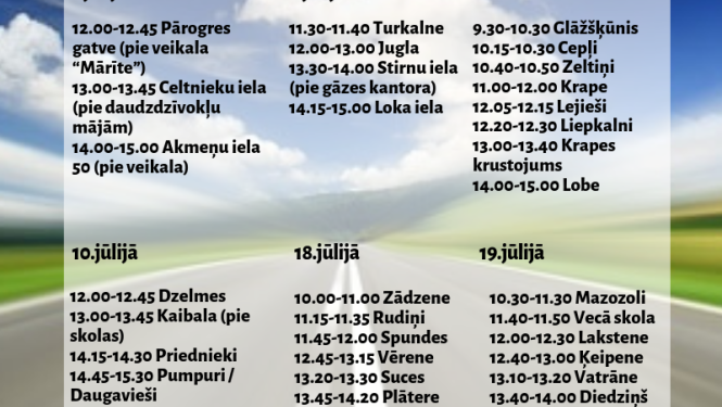 Bibliobusa grafiks jūlijā