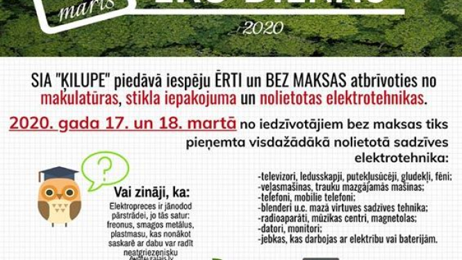 EKO Dienas 2020 – iespēja atbrīvoties no nolietotās elektrotehnikas