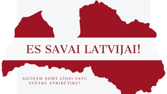 Afiša ar Latviju Valsts karoga krāsās