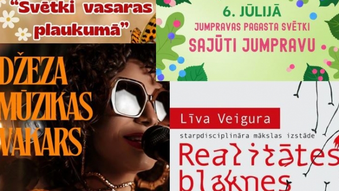 Kolāža ar afišām nedēļas nogales pasākumiem