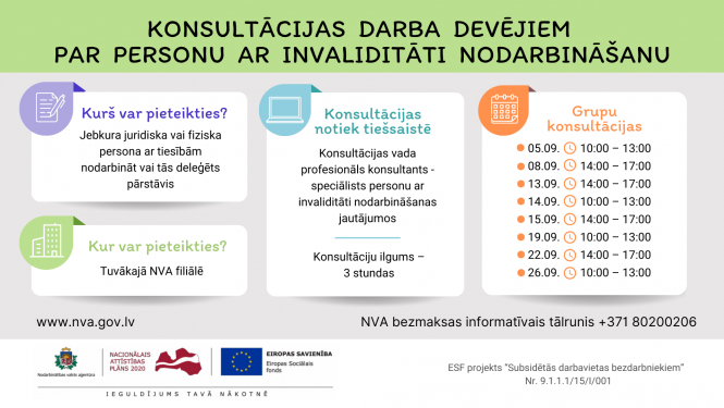 NVA aicina darba devējus, kuri nodarbina vai plāno nodarbināt cilvēkus ar invaliditāti, piedalīties bezmaksas konsultācijās par personu ar invaliditāti nodarbināšanas jautājumiem