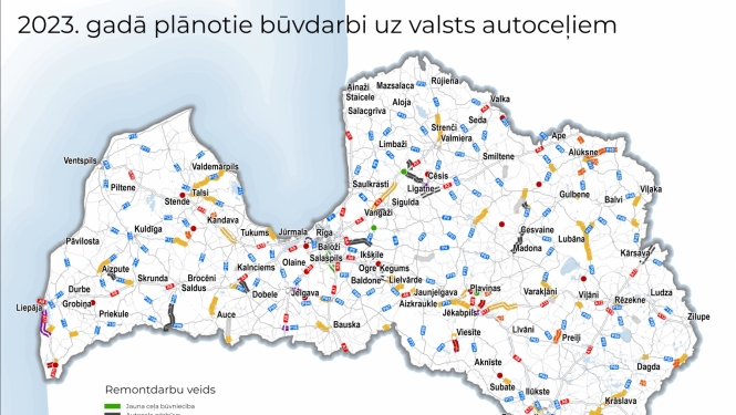 LVC mājas lapā publicēta karte ar šogad plānotajiem valsts ceļu remontdarbiem