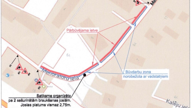 Satiksmes organizācijas shēma Melioratoru ielas pārbūves darbu laikā Ikšķilē