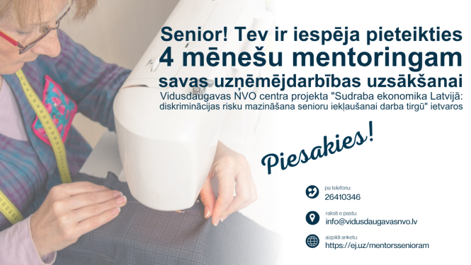 Aicinājums senioriem piedalīties bezmaksas mentoringa programmā uzņēmējdarbības uzsākšanai un attīstīšanai!