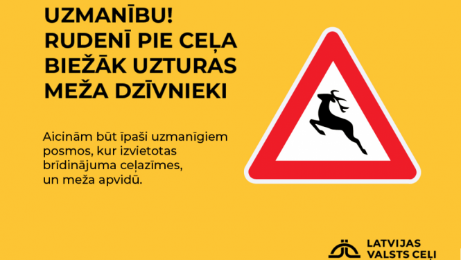 Brīdinājums par to, ka rudenī uz ceļa biežāk var parādīties meža zvēri