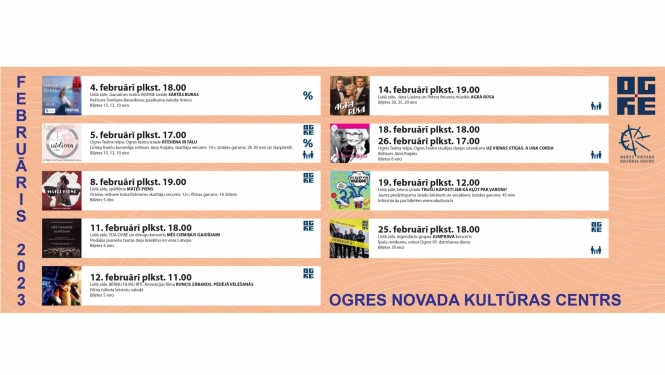 Februārī Ogres novada Kultūras centrs piedāvā daudzveidīgu pasākumu klāstu