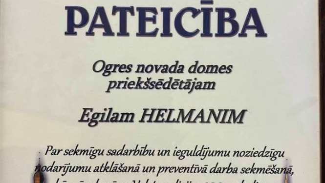 E. Helmanis saņēmis Valsts policijas pateicību