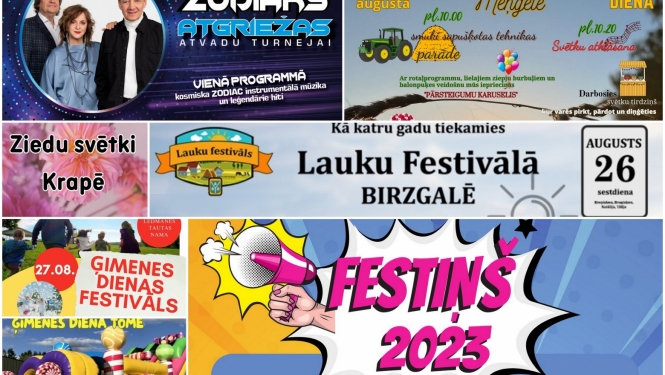 Plakāti par pasākumiem nedēļas nogalē 08.2023.