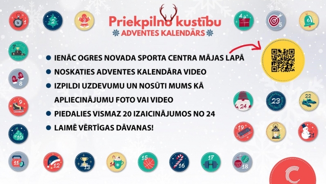 Afiša Sporta centra organizētam kustību Adventes kalnedāram. 