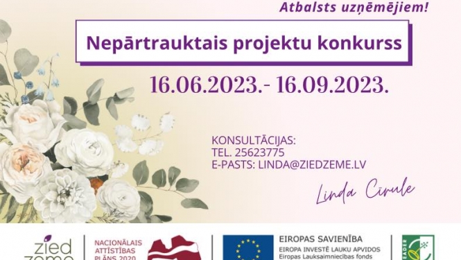Plakāts  PPPB "Zied zeme” nepārtraukto LEADER projektu iesniegumu pieņemšana 
