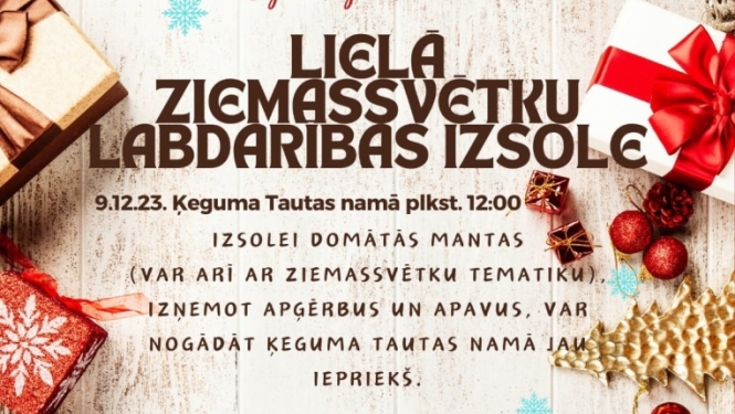 Lielā Ziemassvētku labdarības izsole Ķegumā plakāts 09.12.2023.