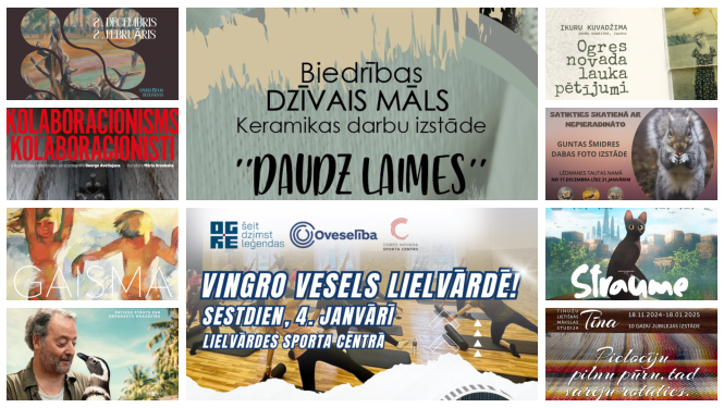 Nedēļas nogales notikumu afišu kolāža 03.01.2025.-05.01.2025.
