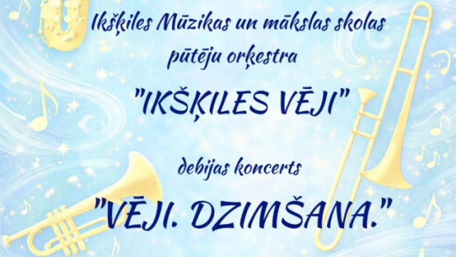 15. janvārī plkst. 18.00 Ikšķiles Tautas namā Ikšķiles Mūzikas un mākslas skolas pūtēju orķestra "Ikšķiles vēji" debijas koncerts "Vēji. Dzimšana"