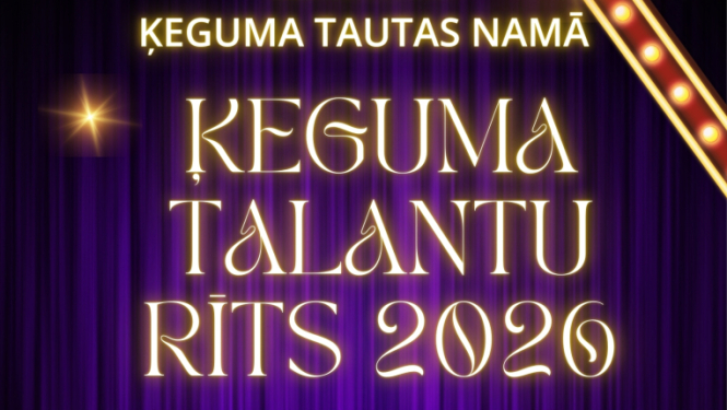 Afiša par informāciju par pasākumu. Fonā - violetas drapērijas ar zelta zvaigznītēm