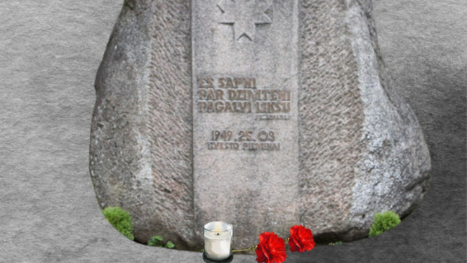 Atceres brīdis pie komunistiskā terora upuru piemiņas akmens Lēdmanē 25. martā plkst. 10.00