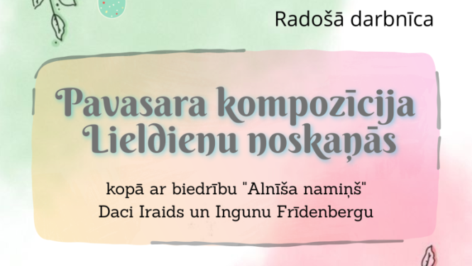 Fiša pavasarīgos pasteļtoņos ar augiem un krāsainām Lieldienu olām
