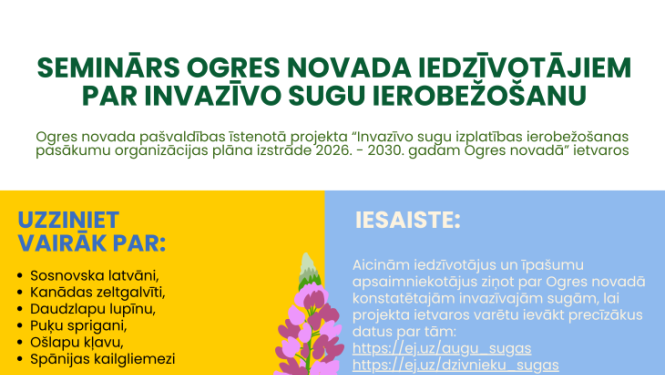 Seminārs Ogres novada iedzīvotājiem par invazīvo sugu ierobežošanu