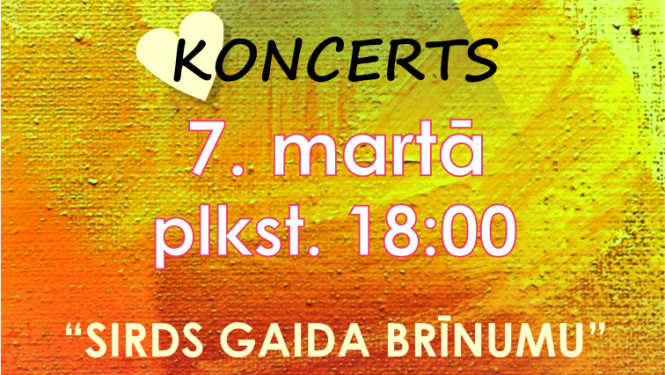 Afiša ar informāciju par pasākumu. Fonā - griestu lampa ar lejup virzītu gaismu un vairāku krāsu sirsniņas