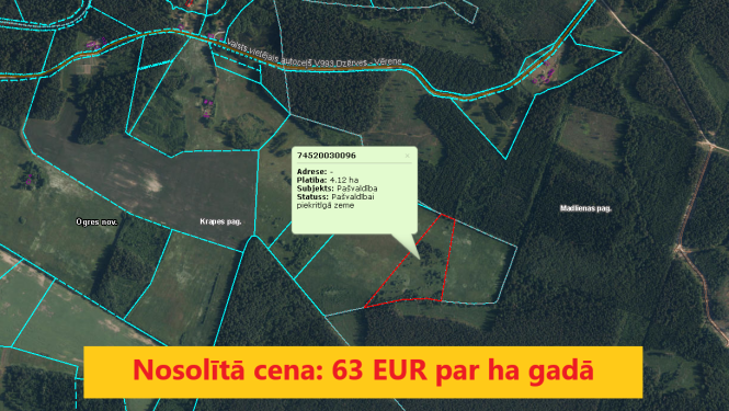 Zemes vienības ar kadastra apzīmējumu 7452 003 0096 Krapes pagastā, nomas tiesību izsole