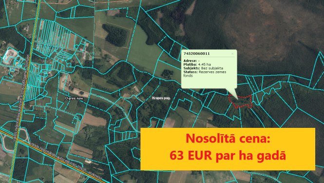 Zemes vienības ar kadastra apzīmējumu 7452 006 0011, Krapes pagastā, nomas tiesību izsoles noslēgums