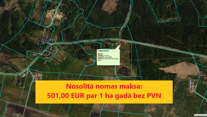 Izsoles rezultāts zemes vienībai Madlienā. Nosolītā nomas maksa 501 eiro par 1 hektāru gadā bez PVN