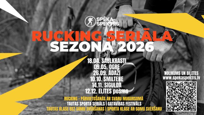 9. maijā Ogres Zilajos kalnos notiks SPĒKA SPEKTRS Rucking seriāla 2. posms, kurš apvieno vairākas aktivitātes vienviet - gan pārgājienu, gan tautas sportu, gan gatavības festivāla noskaņu starta un finiša zonā. Starta un finiša zona atradīsies pie Dubkalnu karjera, kur visas dienas garumā dalībniekus un apmeklētājus gaidīs ne tikai sportisks izaicinājums dabā, bet arī izglītojošas aktivitātes, konkursi un balvas. Ir paredzēti vēl vairāki citi posmi dažādās Latvijas pilsētās. 26. septembrī Ādažos, 10. oktob