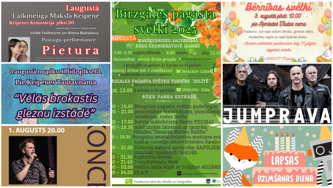 Nedēļas nogales pasākumu afišu kolāža