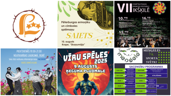 Kolāža ar nedēļas nogales pasākumu afišām