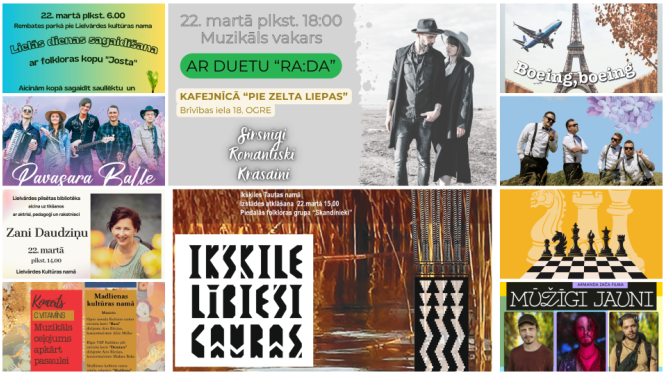 Nedēļas nogales pasākumu afišu kolāža