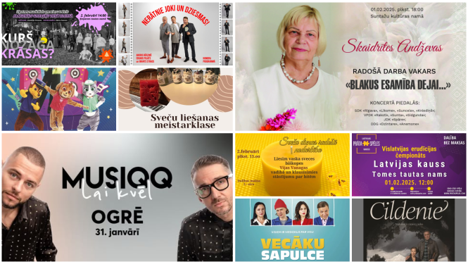 Nedēļas nogales pasākumu afišu kolāža