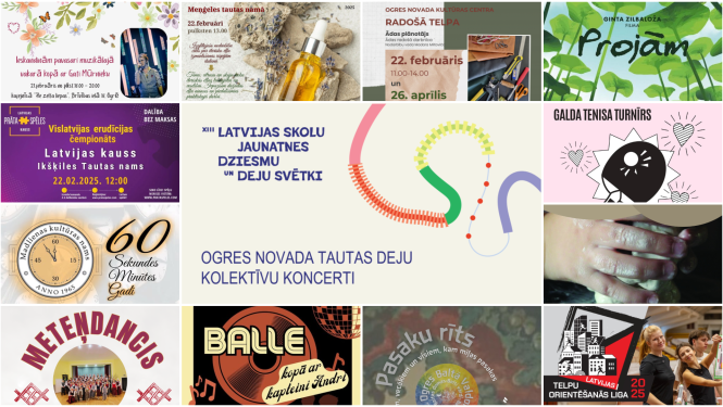 Nedēļas nogales pasākumu afišu kolāža