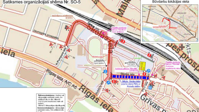 Brīvības ielas remondrarbu apbraukšanas shēma no 9. līdz 11. septembrim uz asfalta seguma izbūves laiku
