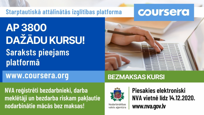 Bezmaksas mācības attālinātās izglītības platformā “Coursera”