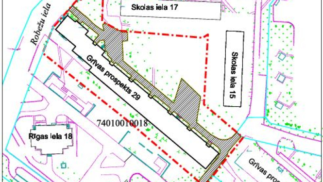 Karte - daudzdzīvokļu dzīvojamajai mājai Grīvas prospektā 29 funkcionāli nepieciešamo zemes gabalu noteikšanu