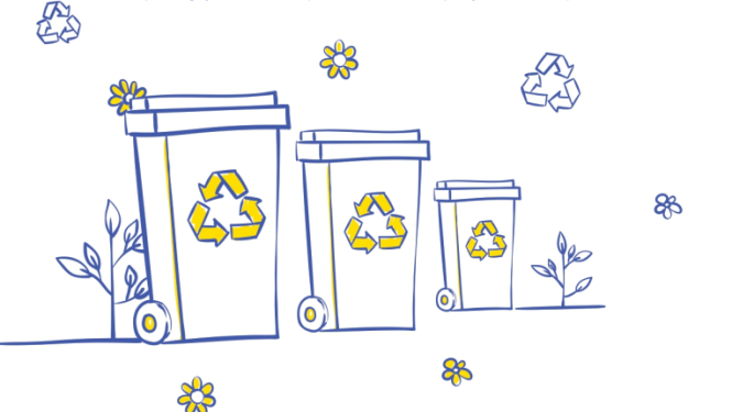 SIA "Getliņi Eko" aicina izteikt viedokli par atkritumu apsaimniekošanu pašvaldībā! Attēlā zīmēti atkritumu konteineri 