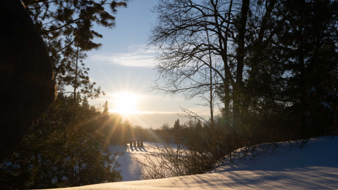 Ogres upe vakara saules apspīdēta
