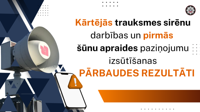 Trauksmes sirēnu un šūnu apraides pāŗbaudes rezultāti - plakāts ar sirēnas iekārtu