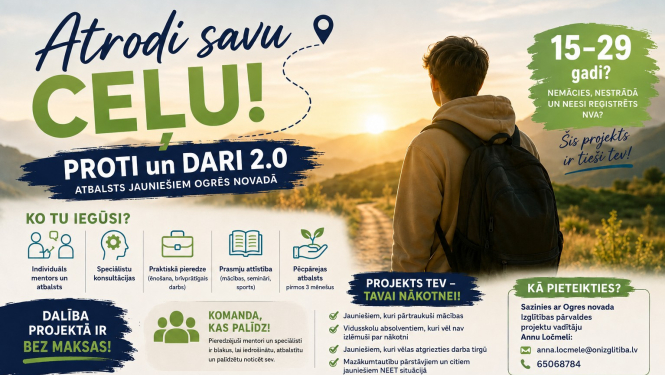 Ogres novadā veiksmīgi turpinās Eiropas Sociālā Fonda Plus projekts “PROTI un DARI 2.0”, piedāvājot bezmaksas individuālu atbalstu katra jaunieša izaugsmei.