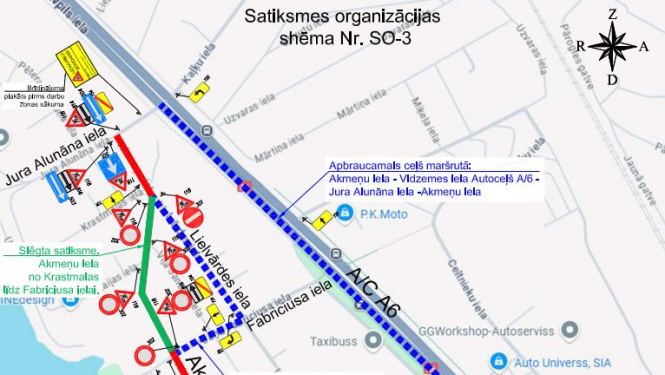 Satiksmes organizācijas shēma Akmeņu ielas pārbūves laikā