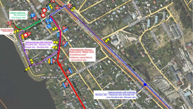 Satiksmes organizācijas shēma Jura Alunāna ielai Ogrē
