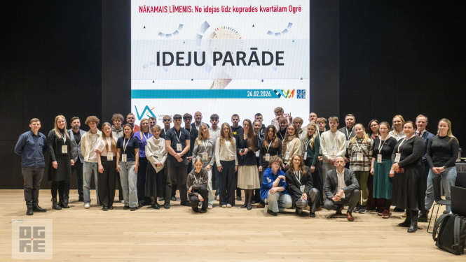 Vidzemes inovāciju nedēļas ietvaros notikušās koprades darbnīcas „Nākamais līmenis: No idejas līdz koprades kvartālam Ogrē” dalībnieku kopbilde