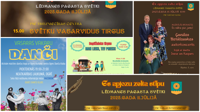 Nedēļas nogales pasākumu afišu kolāža