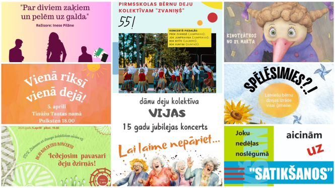 Nedēļas nogales pasākumu afišu kolāža