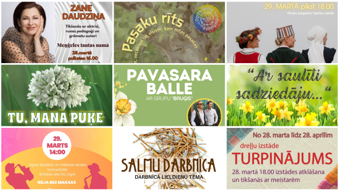 Afišu kolāža pasākumiem Ogres novadā 