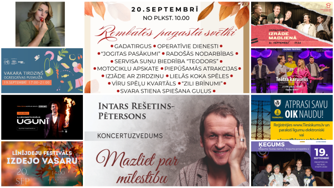 Nedēļas nogales pasākumu afišu kolāža