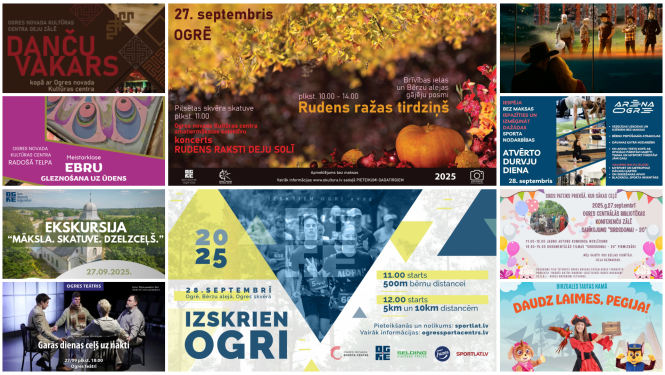 Nedēļas nogales pasākumu afišu kolāža