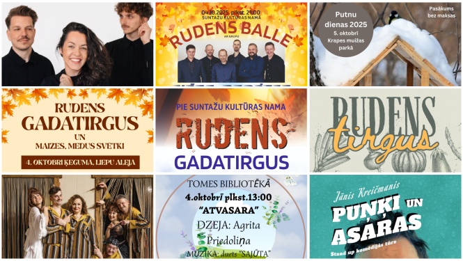 Nedēļas nogales pasākumu afišu kolāža