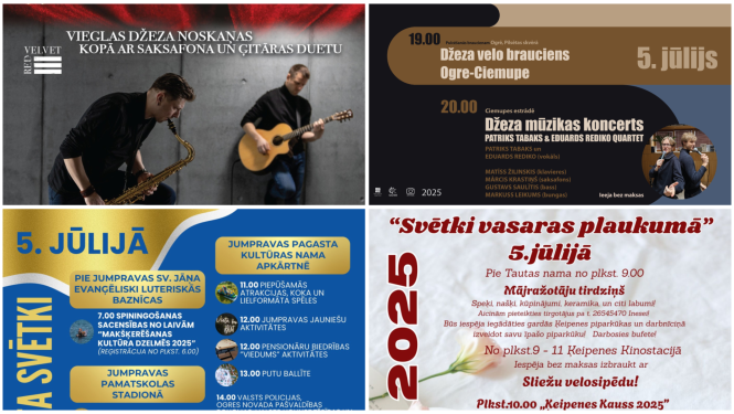 Nedēļas nogales pasākumu afišu kolāža